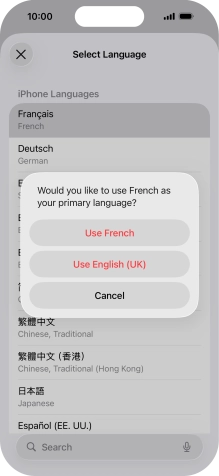 To select the new language as the default phone language, press Use ‹language›.