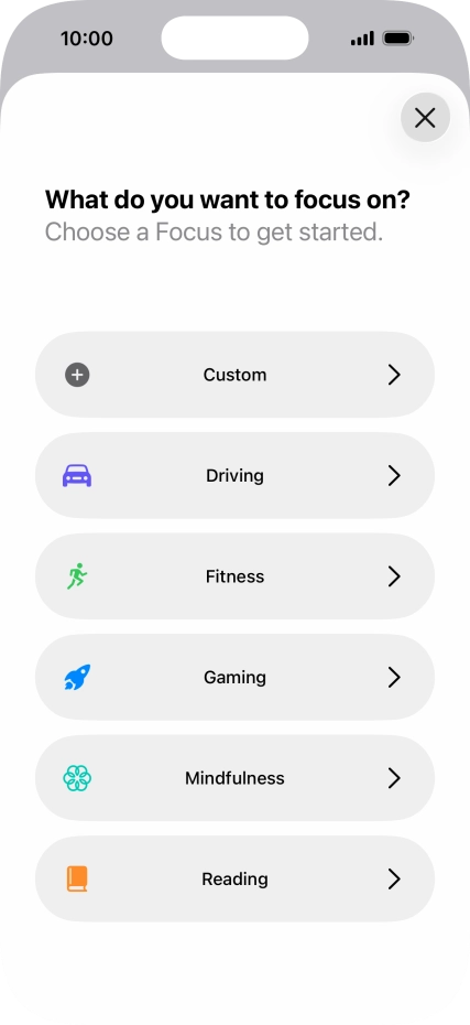 Press the required focus mode and follow the instructions on the screen to add the selected focus mode.