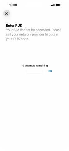 Key in the PUK and press OK.