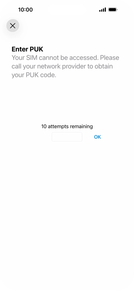 Key in the PUK and press OK.