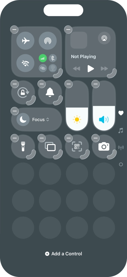 Press Add a Control and follow the instructions on the screen to add the required function to Control Centre.