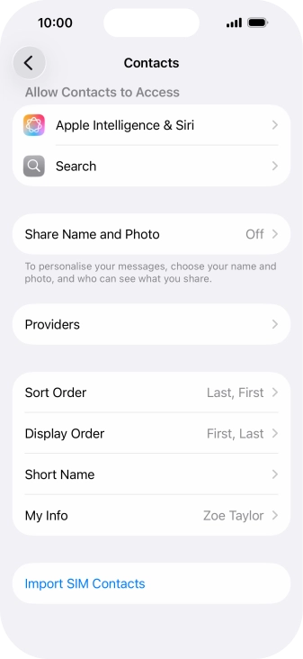 Press Import SIM Contacts.