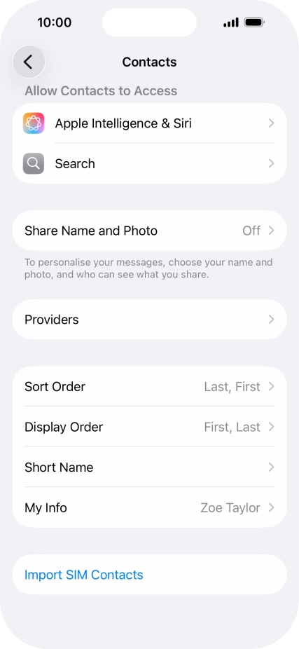 Press Import SIM Contacts.