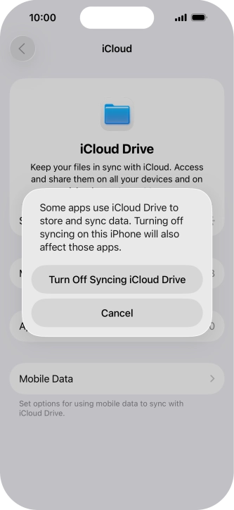 If you turn off the function, press Turn Off Syncing iCloud Drive.