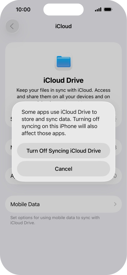 If you turn off the function, press Turn Off Syncing iCloud Drive. If you turn off the function, press Turn Off Syncing iCloud Drive.