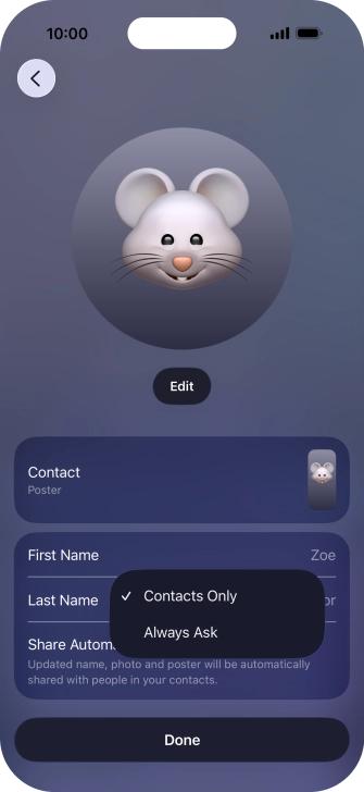Press the required setting.