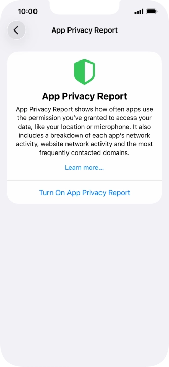 Press Turn On App Privacy Report to turn on the function.