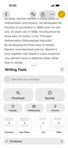 Press Describe your change and write in your own words how you would like the text to be rewritten. Follow the instructions on the screen to use the function.