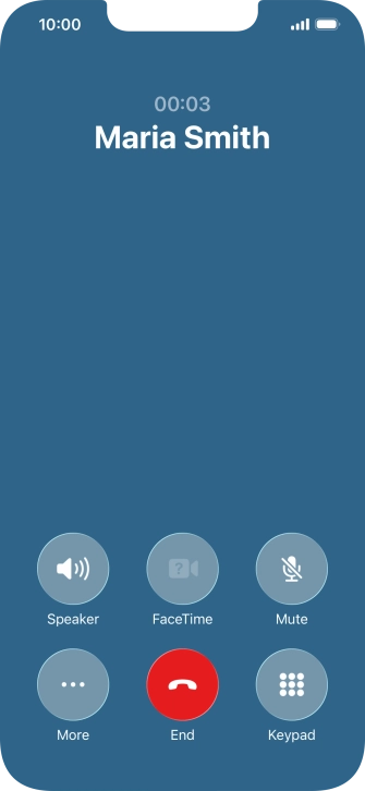 Press the end call icon to end the call and return to the home screen.