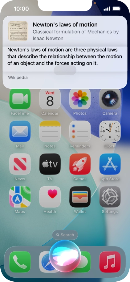 Ask questions or ask Siri to find information on the internet.