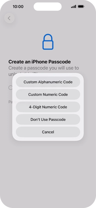 Follow the instructions on the screen to turn on use of phone lock code or press Don't Use Passcode.