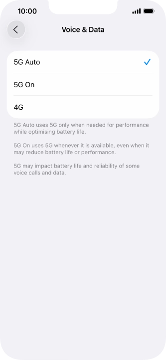 To turn on automatic switch between 5G and 4G, press 5G Auto.
