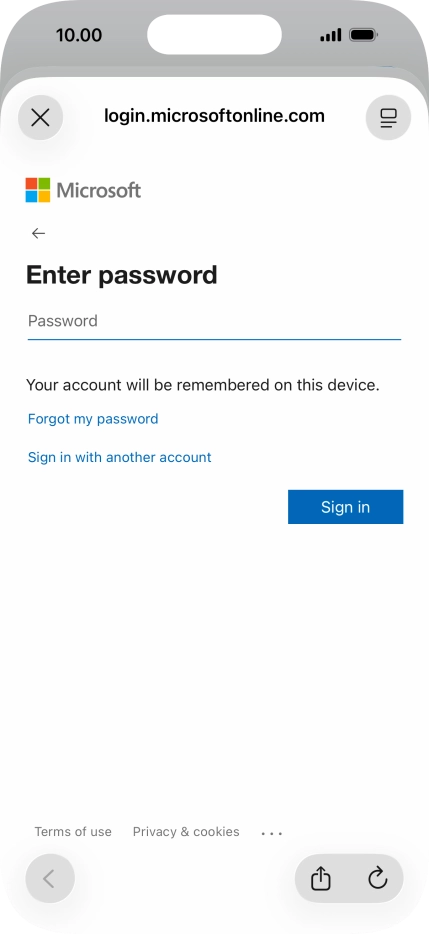 Press Password and key in the password for your email account.