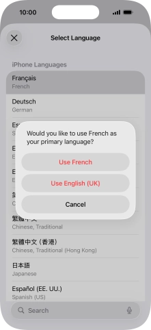 To select the new language as the default phone language, press Use ‹language›.