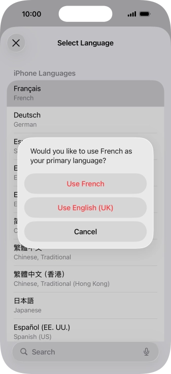 To select the new language as the default phone language, press Use ‹language›.