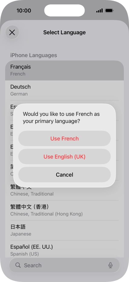 To select the new language as the default phone language, press Use ‹language›.