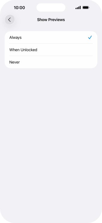 To select notification preview on the lock screen, press Always.