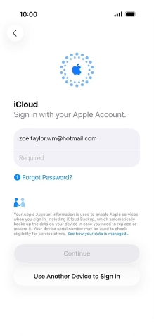 Press Required and key in the password for your Apple Account. Press Required and key in the password for your Apple Account.