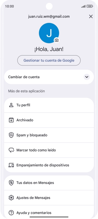 Pulsa Ajustes de Mensajes.