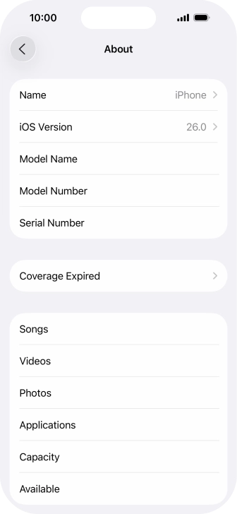 Your phone's software version is displayed next to iOS Version. Your phone's software version is displayed next to iOS Version.
