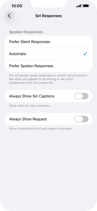 Press the required setting. Press the required setting.