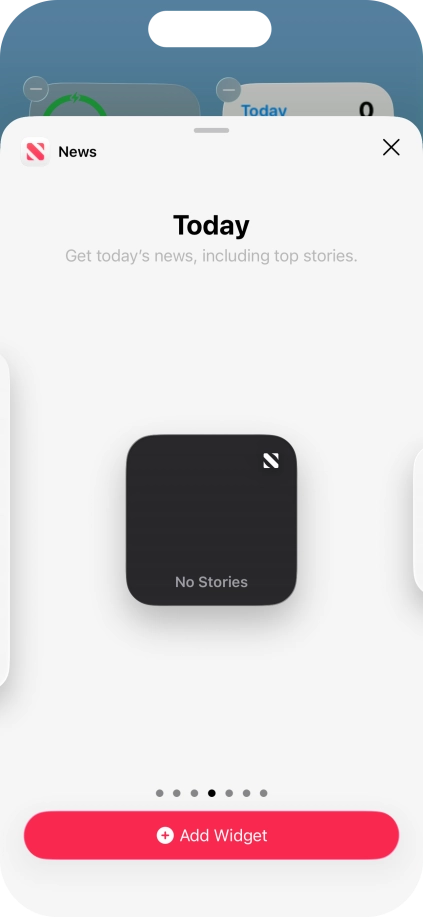 Slide your finger right or left on the screen to select the required widget size.