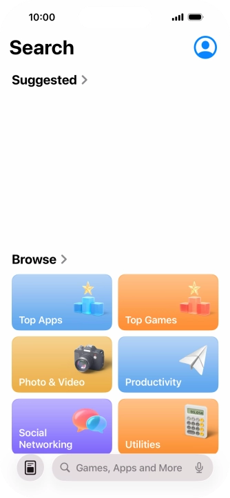 Press the search field and key in the name or subject of the required app.
