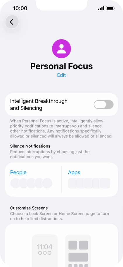 Press People and follow the instructions on the screen to select which contacts you would like to receive calls and notifications from when the selected focus mode is active.