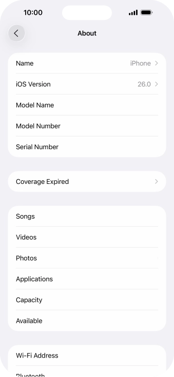 Your phone's software version is displayed next to iOS Version. Your phone's software version is displayed next to iOS Version.