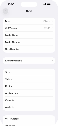 Your phone's software version is displayed next to iOS Version.