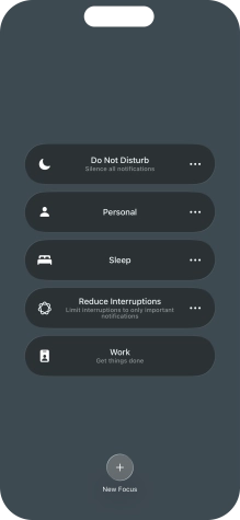 Press the required focus mode to activate or deactivate it immediately.
