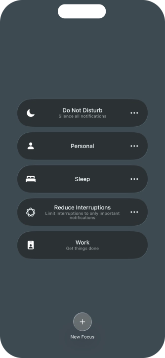 Press the required focus mode to activate or deactivate it immediately.