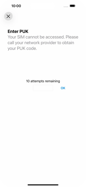 Key in the PUK and press OK.
