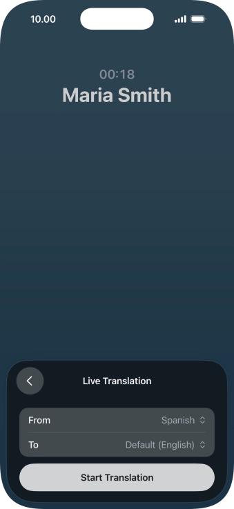 Press Start Translation to use Live Translation during your call.