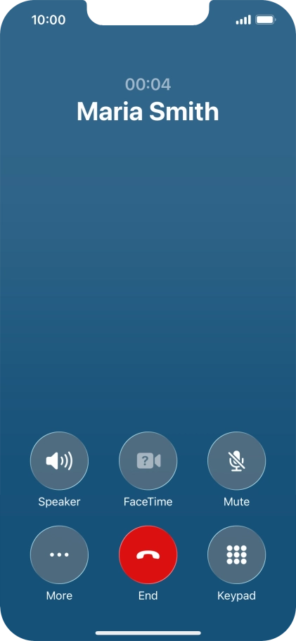 Press the end call icon to end the call and return to the home screen.
