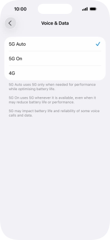 To turn on automatic switch between 5G and 4G, press 5G Auto.