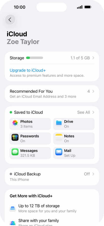 Press iCloud Backup.