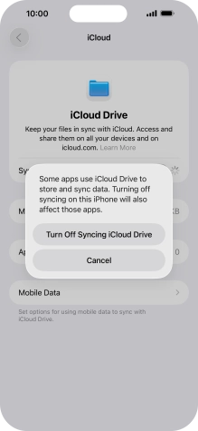 If you turn off the function, press Turn Off Syncing iCloud Drive.