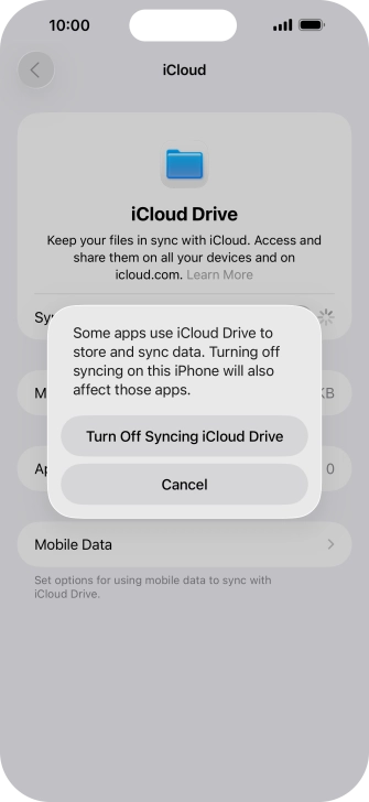 If you turn off the function, press Turn Off Syncing iCloud Drive.