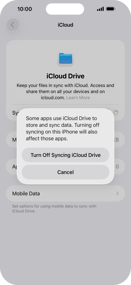 If you turn off the function, press Turn Off Syncing iCloud Drive.