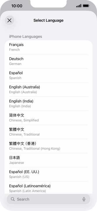 Press the required language.