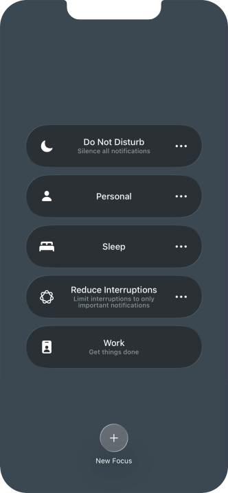 Press the required focus mode to activate or deactivate it immediately.