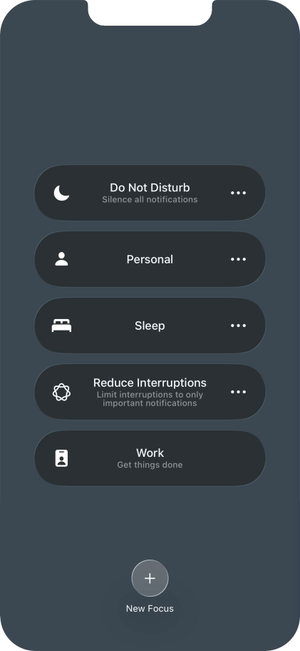 Press the required focus mode to activate or deactivate it immediately.
