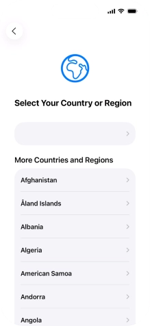 Press the required country or area. Press the required country or area.