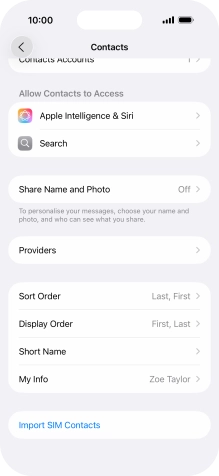 Press Import SIM Contacts.