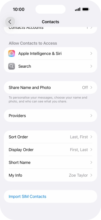 Press Import SIM Contacts.
