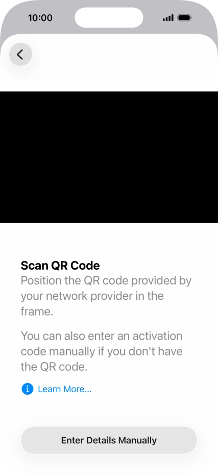 Place the QR code you've received inside the phone camera frame to scan the code. Your eSIM is transferred to your new phone over the internet.