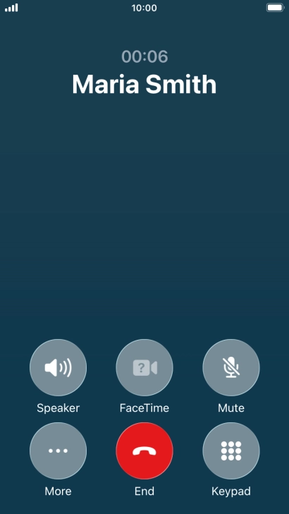 Press the end call icon to end the call and return to the home screen.