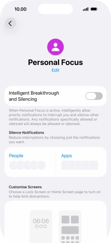 Press People and follow the instructions on the screen to select which contacts you would like to receive calls and notifications from when the selected focus mode is active.