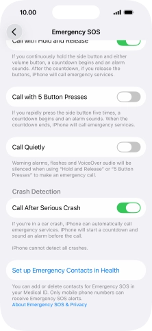 Press Set up Emergency Contacts in Health and follow the instructions on the screen to key in your emergency info and emergency contacts.